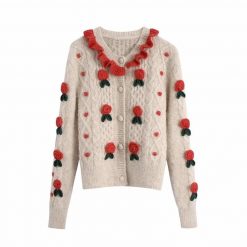 Boho Chic Clothing Floral Appliques Knitting Sweater