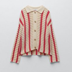 Boho Chic Clothing STRIPED HOLLOW KNITTED CARDIGAN Sweaters